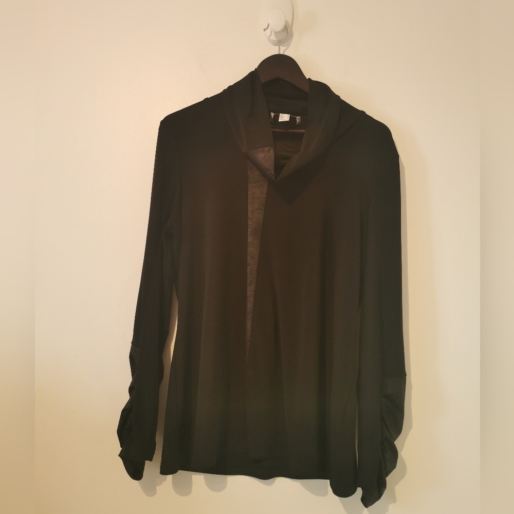 Joseph Ribkoff S16 2 Tone Black Ruched Sleeve Turtleneck Blouse